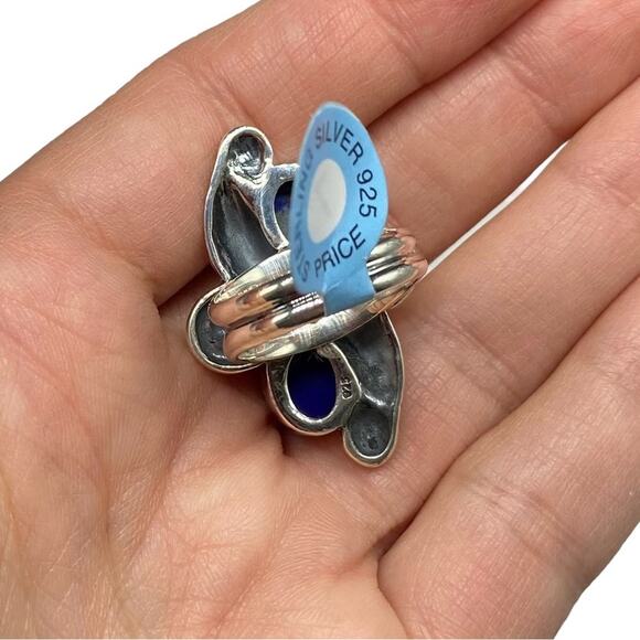 Lapis Lazuli Ring Size 7 Solid Sterling Silver 925 Western Boho Blue Stone - Picture 8 of 10